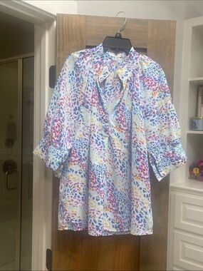 Women’s Watercolor Dot Print Blouse - White Multi